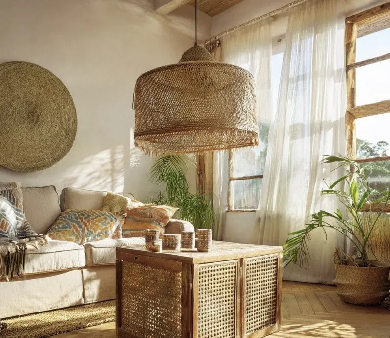 Salón amueblado con estilo cálido por inecohaus