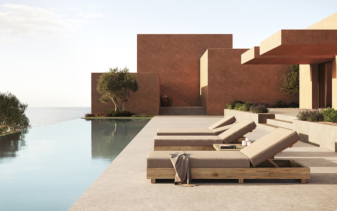 Tumbonas de exterior junto a piscina infinita